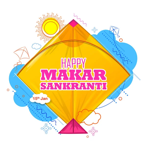 Счастливый Макар Санкранти обои с красочными воздушными струнами для фестиваля Индии — стоковый вектор