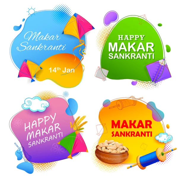 Makar Sankranti fondo de pantalla con cometa de colores para el festival de la India — Vector de stock