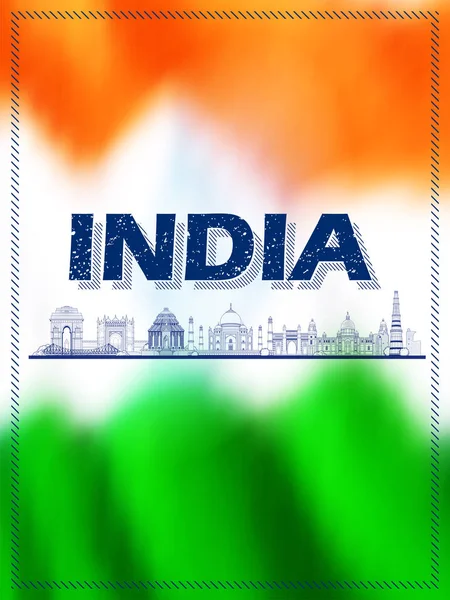 Διάσημος Ινδός μνημείο και ορόσημο όπως το Ταζ Μαχάλ, πύλη της Ινδίας, Qutub Minar και Charminar για ευτυχισμένη ημέρα Δημοκρατίας της Ινδίας — Διανυσματικό Αρχείο