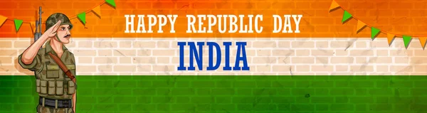 Indiska armén soilder nation hjälte på Pride bakgrund för Happy Republikens dag i Indien — Stock vektor