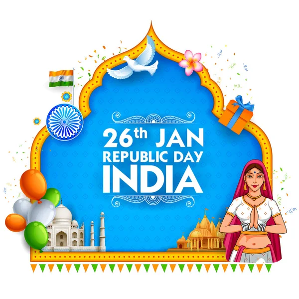 Dame en saree tricolore du drapeau indien pour le 26 janvier Happy Republic Day of India — Image vectorielle