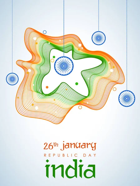 26 Ocak mutlu gün Hindistan Cumhuriyeti Hint bayrağı ile soyut üç renkli afiş — Stok Vektör