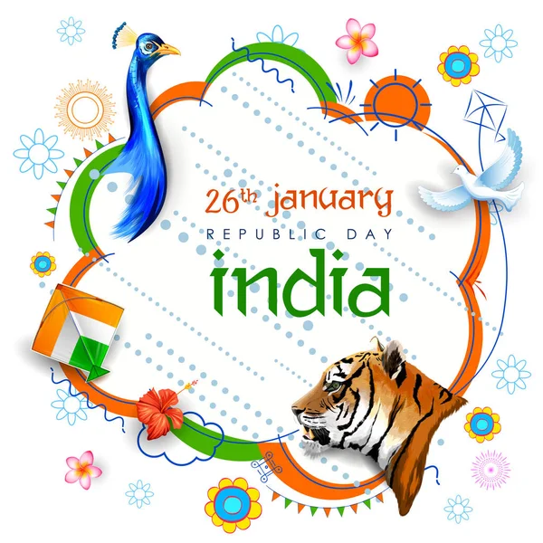 Tricolor 26 január boldog Köztársaság napja India indiai banner — Stock Vector