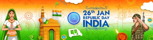 Ινδικό στρατό soilder έθνος ήρωας σε φόντο υπερηφάνεια για ευτυχισμένη ημέρα Δημοκρατίας της Ινδίας — Διανυσματικό Αρχείο