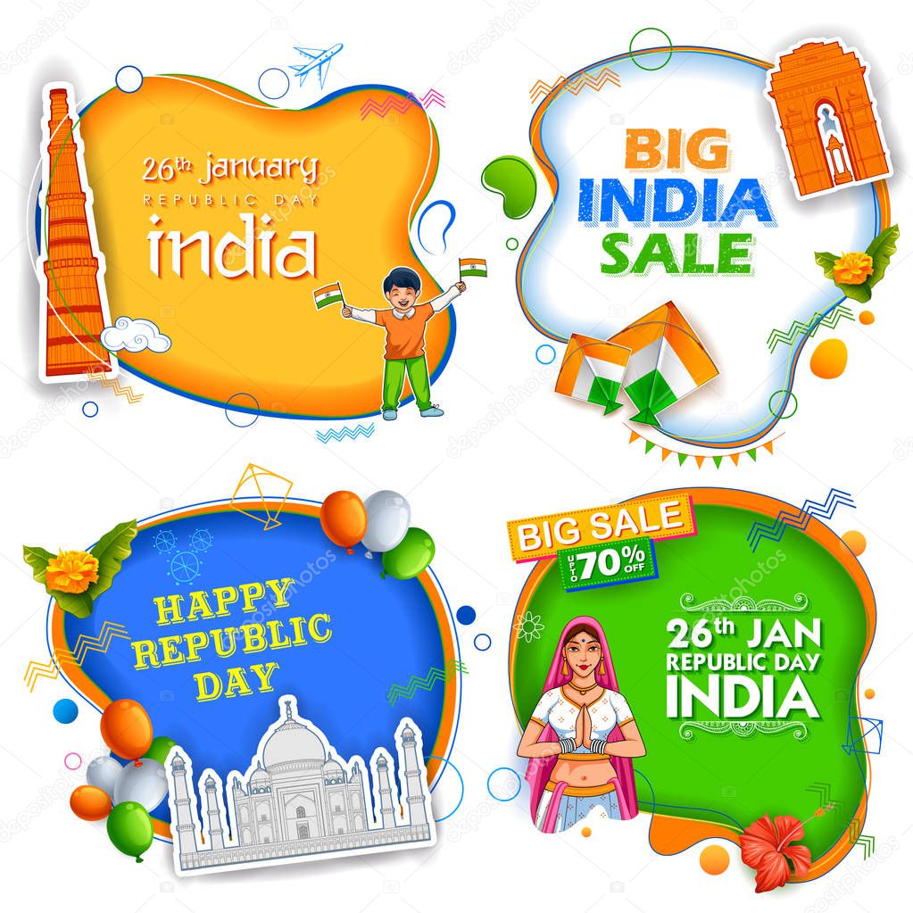 26th January Happy Republic Day of India sale banner with Indian flag tricolor
