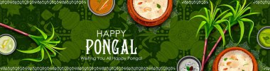 Mutlu Pongal tatil hasat festivali Tamil Nadu Güney arka plan tebrik Hindistan