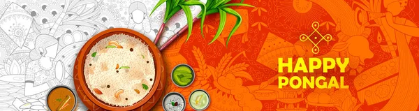 Happy Pongal Fête de la Récolte des Fêtes du Tamil Nadu Inde du Sud — Image vectorielle