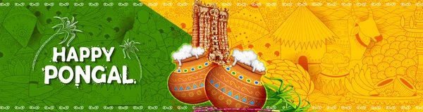 Glücklich pongal feiertag erntedankfest von tamilisch nadu südindien gruß hintergrund — Stockvektor
