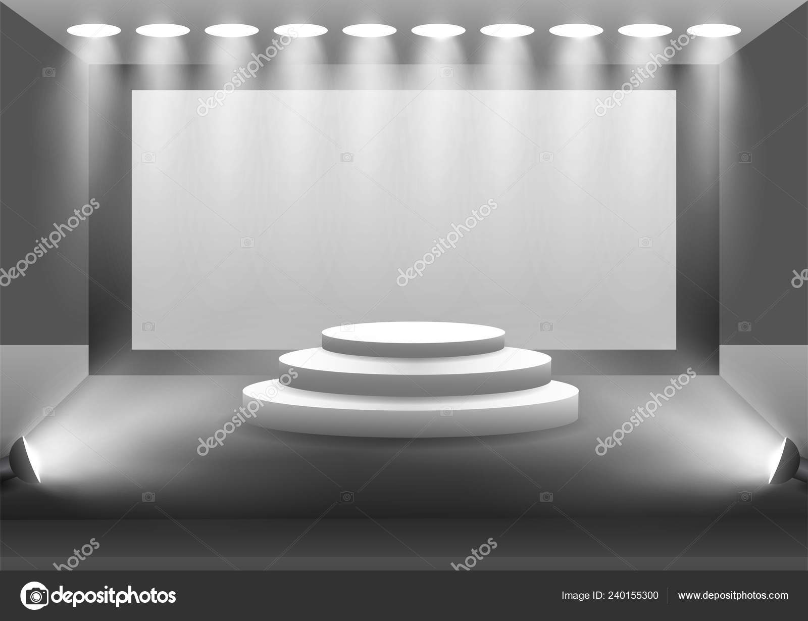 Podium vide avec projecteurs dans la salle de studio vierge pour la  présentation Vecteur par ©vectomart 240155300