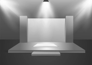 Boş oda sunum için projektör ile boş sahne podyum