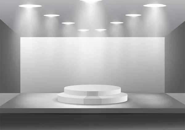 Порожній сценічний подіум з прожекторами в порожній кімнаті студії для презентації — стоковий вектор
