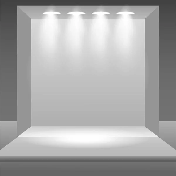 Empty stage podium with spotlights in blank studio room for presentation — Stock Vector