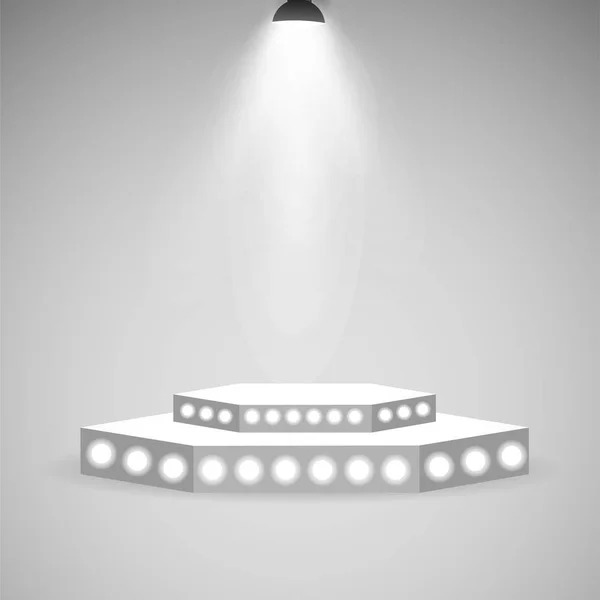 Empty stage podium with spotlights in blank studio room for presentation — Stock Vector