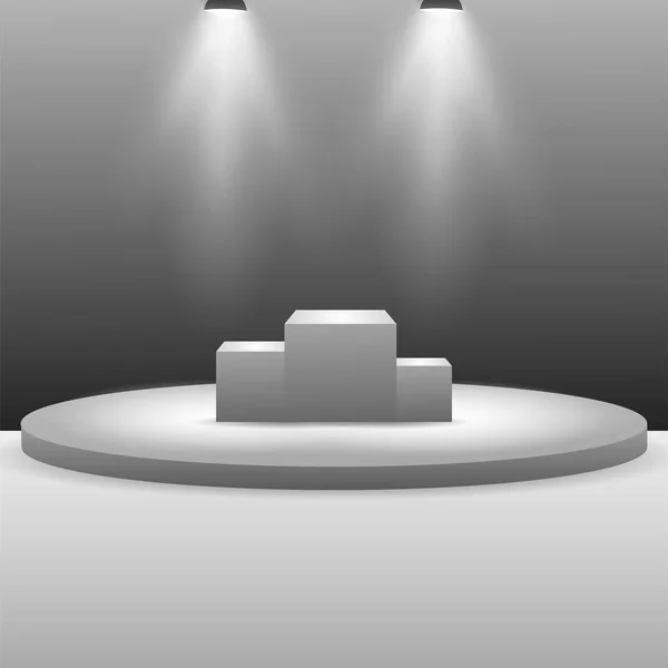 Empty stage podium with spotlights in blank studio room for presentation — Stock Vector