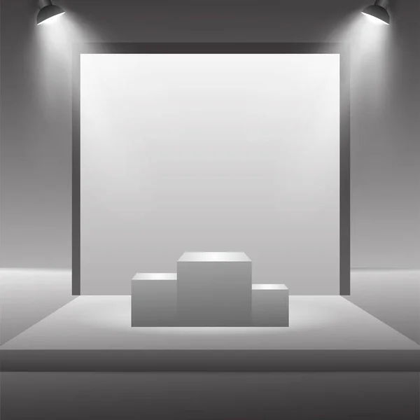 空舞台讲台与聚光灯在空白的演播室房间进行演示 — 图库矢量图片