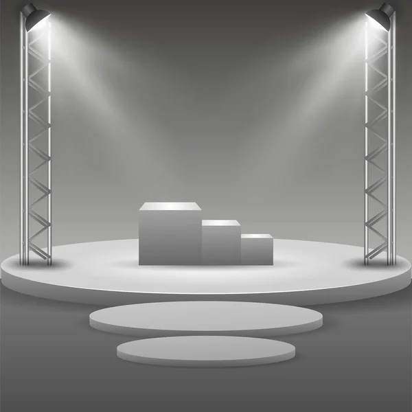 Prázdném jevišti pódium s reflektory v prázdné studio prostor pro prezentaci — Stockový vektor