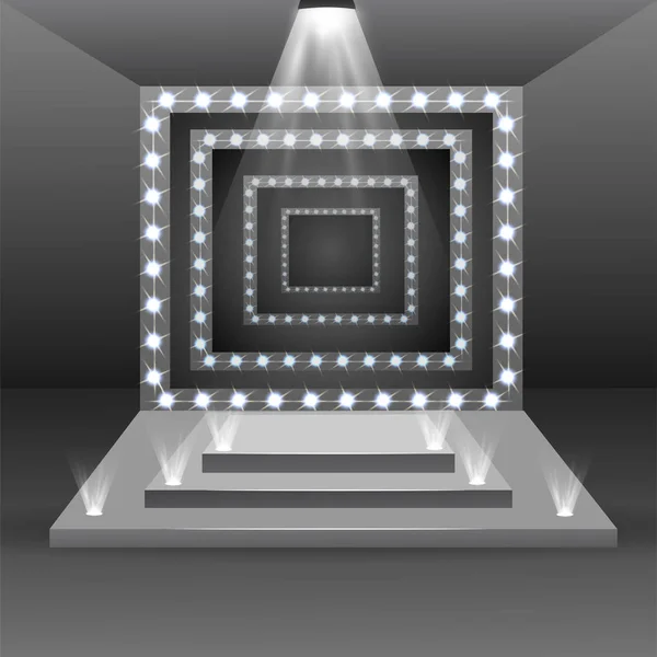 Prázdném jevišti pódium s reflektory v prázdné studio prostor pro prezentaci — Stockový vektor