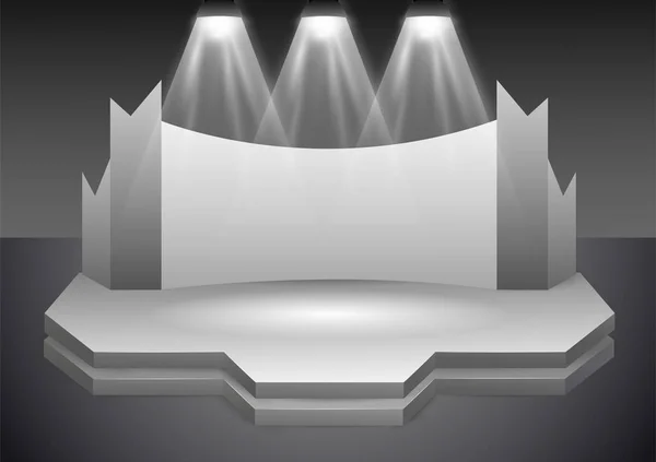 Empty stage podium with spotlights in blank studio room for presentation — Stock Vector