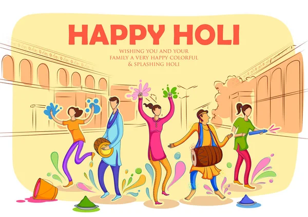 Feliz Holi Fondo para la celebración del Festival de los Colores saludos — Vector de stock