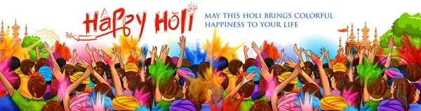 Красочный рекламный фон для празднования фестиваля цветов с сообщением на хинди-холи-хайн, что означает его Холи — стоковый вектор