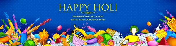 Fundo promocional colorido para a celebração do Festival das Cores com mensagem em hindi Holi Hain que significa seu Holi —  Vetores de Stock