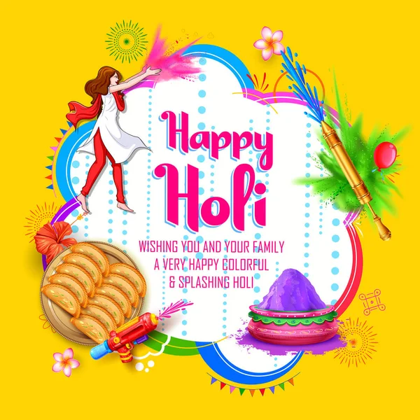 Colorful Happy Holi background for color festival of India celebration greetings — Stock Vector