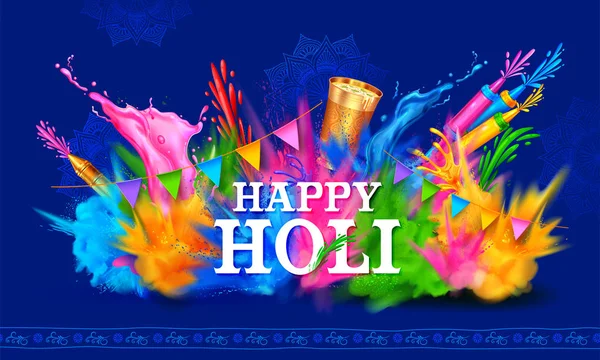 Colorido fondo feliz Holi para el festival de color de la India saludos de celebración — Archivo Imágenes Vectoriales