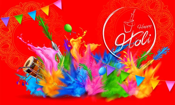 Fundo colorido Happy Holi para o festival de cores da Índia celebração cumprimentos —  Vetores de Stock