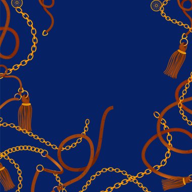 Antik süs Altın zincir ve süslü arka plan üzerinde deri kemer