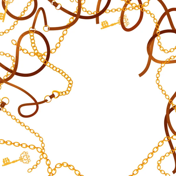 Antike goldene Schmuckkette und Ledergürtel auf kunstvollem Hintergrund — Stockvektor