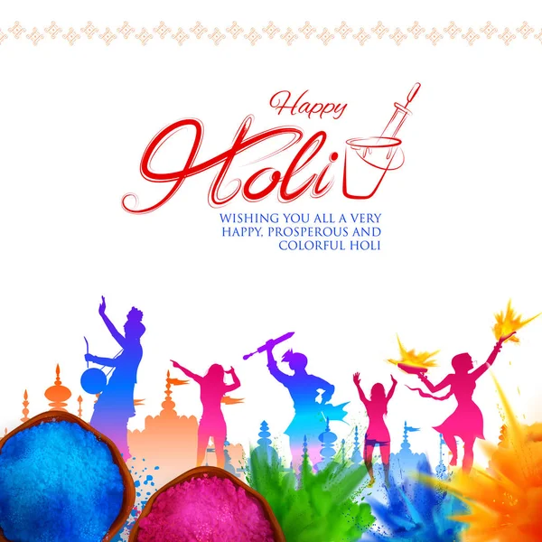 Színes Happy Holi háttér szín fesztivál India ünnepi üdvözletek — Stock Vector