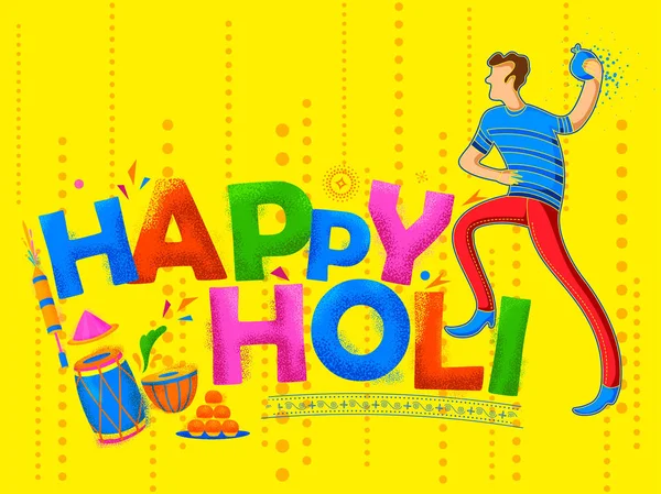 Colorido fondo feliz Holi para el festival de color de la India saludos de celebración — Archivo Imágenes Vectoriales