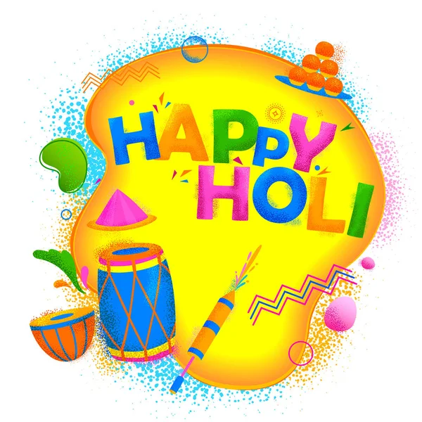 Colorido fondo feliz Holi para el festival de color de la India saludos de celebración — Vector de stock