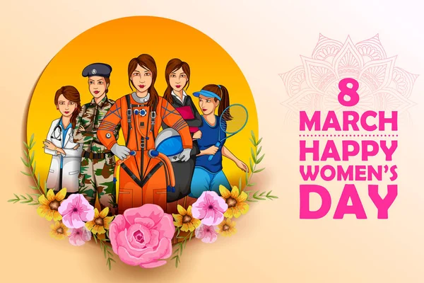 Feliz Dia Internacional da Mulher 8 Março cumprimentos fundo —  Vetores de Stock