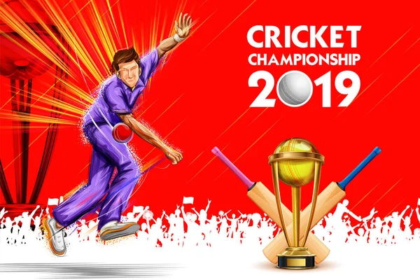 Bowler bowling in cricket championship sports 2019 — Stock Vector