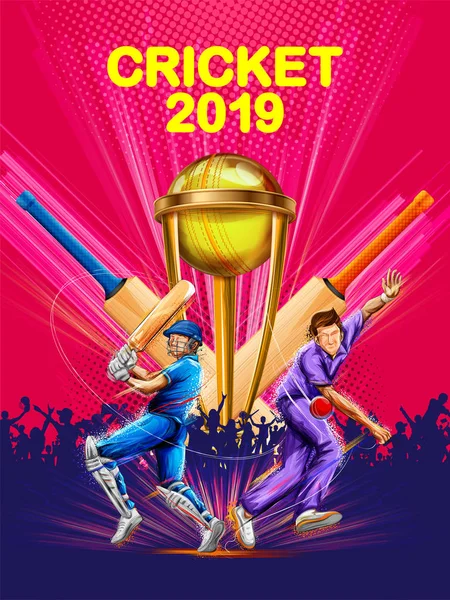 Batsman and bowler playing cricket championship sports 2019 — Stock Vector