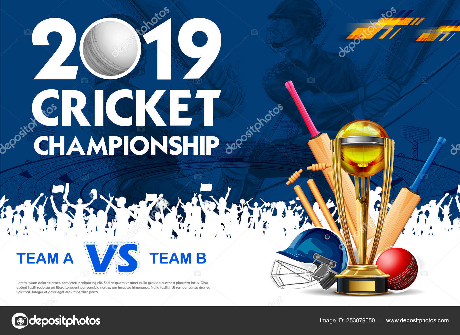 Batsman playing game of cricket championship sports 2019 Stock Vector Image  by ©vectomart #253079050
