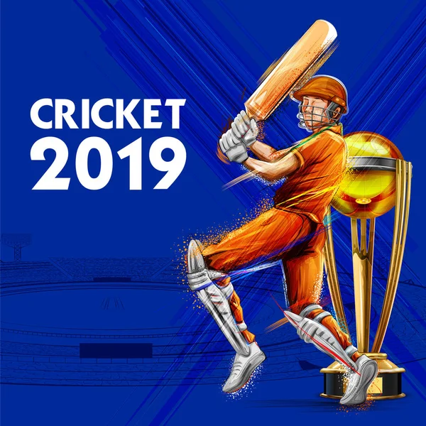 Batsman playing game of cricket championship sports 2019 — Stock Vector