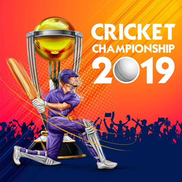 Batsman playing game of cricket championship sports 2019 — Stock Vector