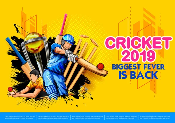 Batsman gioco di cricket campionato sport 2019 — Vettoriale Stock