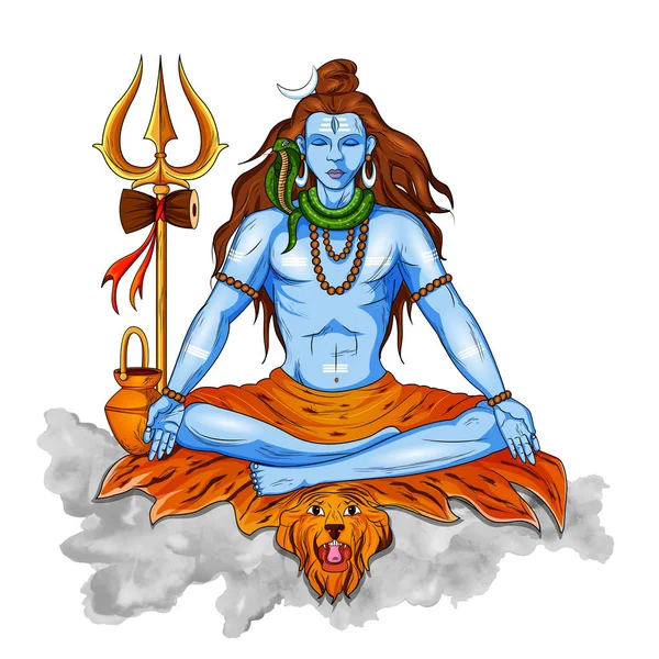 Lord Shiva, indisk Gud av hinduiska för Shivratri med meddelande Om Namah Shivaya mening jag böja till Shiva — Stock vektor