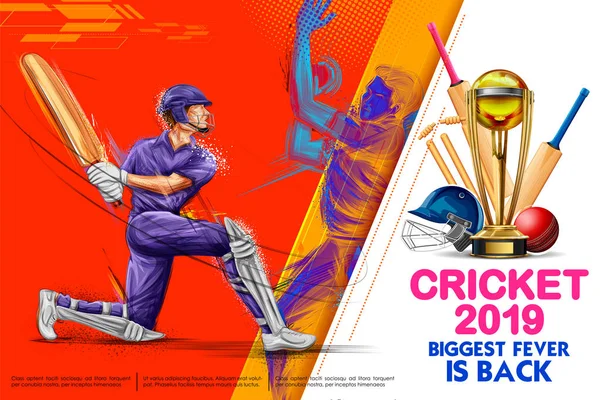 Batsman playing game of cricket championship sports 2019 — Stock Vector