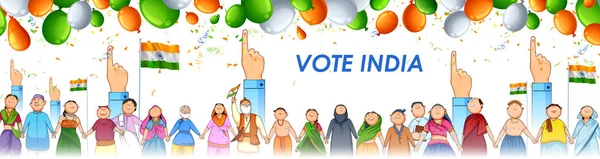 Personas de diferentes religiones mostrando el dedo de voto para las elecciones generales de la India — Vector de stock