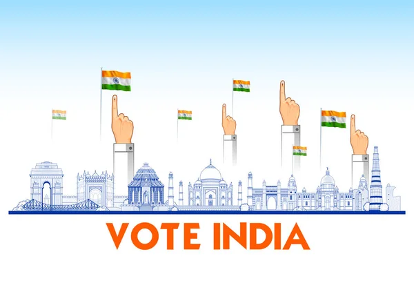 Indiase mensen hand met stem teken resultaat algemene verkiezing van India — Stockvector