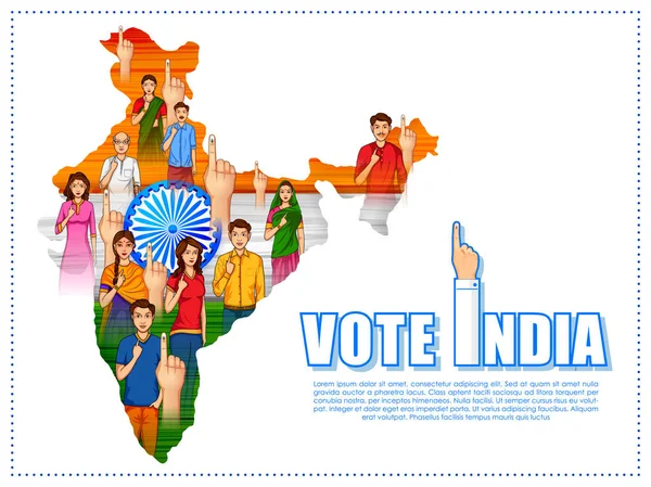 Άνθρωποι διαφορετικής θρησκείας που δείχνουν το δάχτυλο της ψηφοφορίας για τις γενικές εκλογές της Ινδίας — Διανυσματικό Αρχείο