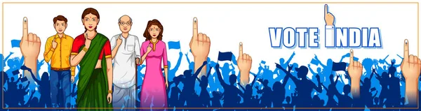 Farklı din insanlar Hindistan genel seçimi için oylama parmak gösteren — Stok Vektör