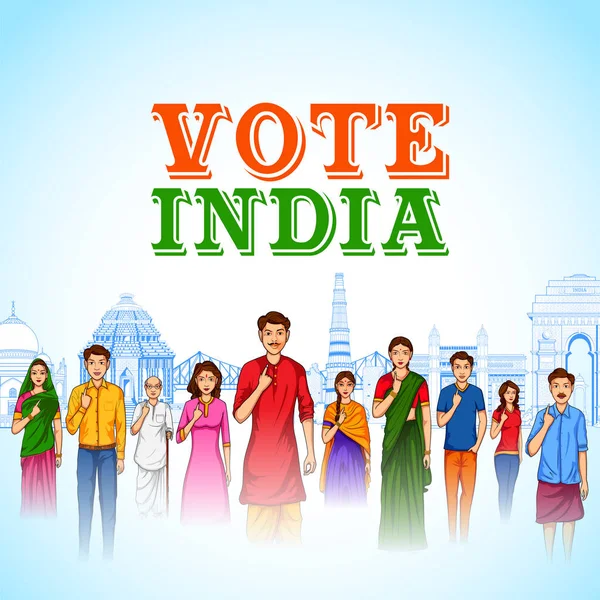 Peuple de religion différente montrant doigt de vote pour l'élection générale de l'Inde — Image vectorielle