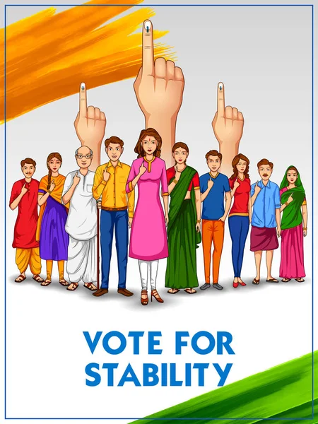Άνθρωποι διαφορετικής θρησκείας που δείχνουν το δάχτυλο της ψηφοφορίας για τις γενικές εκλογές της Ινδίας — Διανυσματικό Αρχείο