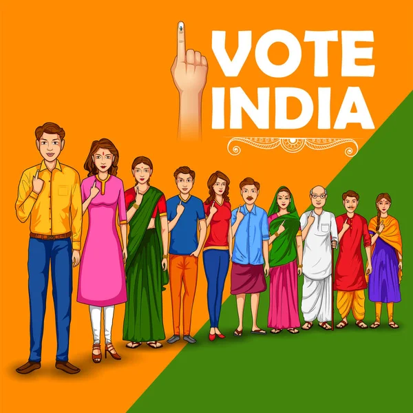 People of different religion showing voting finger for General Election of India — Stock Vector