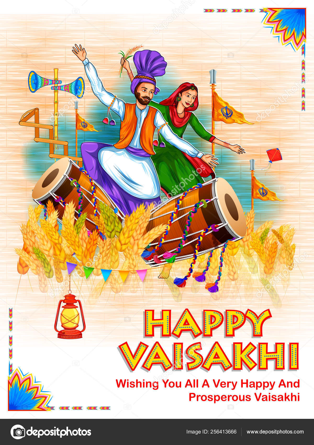 Happy Vaisakhi Punjabi spring harvest festival of Sikh celebration  background Stock Vector Image by ©vectomart #256413666